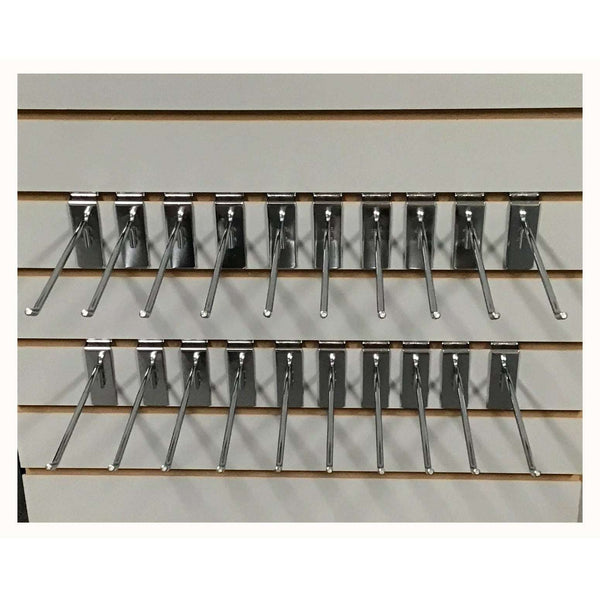 Set of 20 Chrome Color 8-Inch-Long Metal Slatwall Hooks for Retail Display and Home Organization FREE SHIPPING - ExecuSystems 