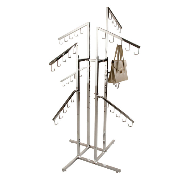 4-WAY HANDBAG RACK W/ 4 SLANT ARMS AND 4 TWIST-ON SLANT ARMS - SQUARE TUBING - ExecuSystems