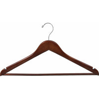 17" Walnut Wood Suit Hanger W/ Suit Bar & Notches Box of 100 - ExecuSystems 
