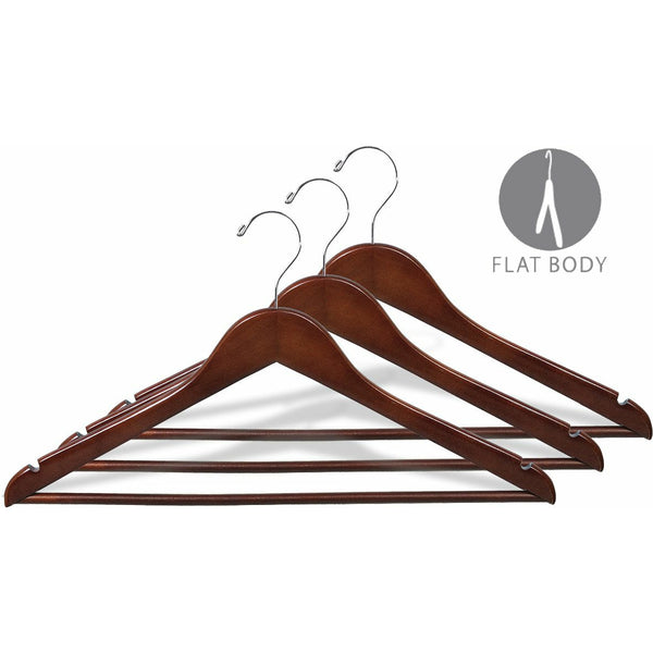 17" Walnut Wood Suit Hanger W/ Suit Bar & Notches Box of 100 - ExecuSystems 