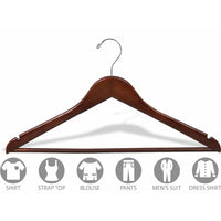 17" Walnut Wood Suit Hanger W/ Suit Bar & Notches Box of 100 - ExecuSystems 