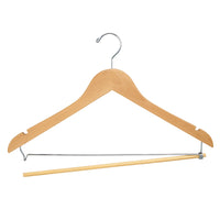 Wooden 17 Inch Flat Suit Hanger with Chrome Hook, and Wooden Lock Barn on Spring Case of 100 - ExecuSystems 